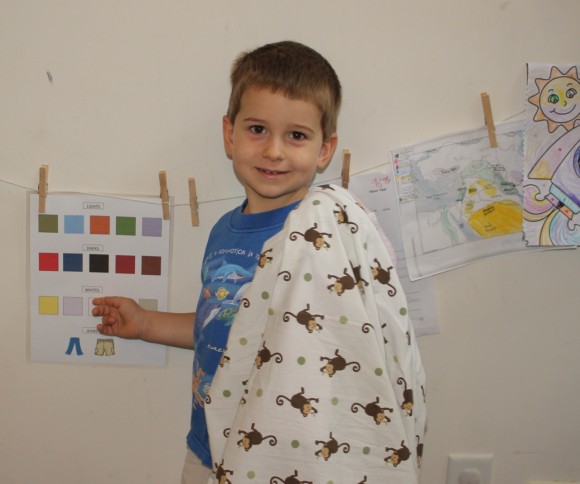 Josiah's chore - sorting laundry