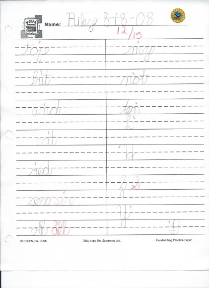 Phonograms and sample spelling test with Cursive First